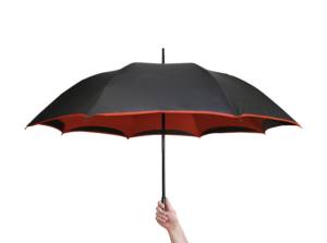 hand holding an umbrella on isolated white background